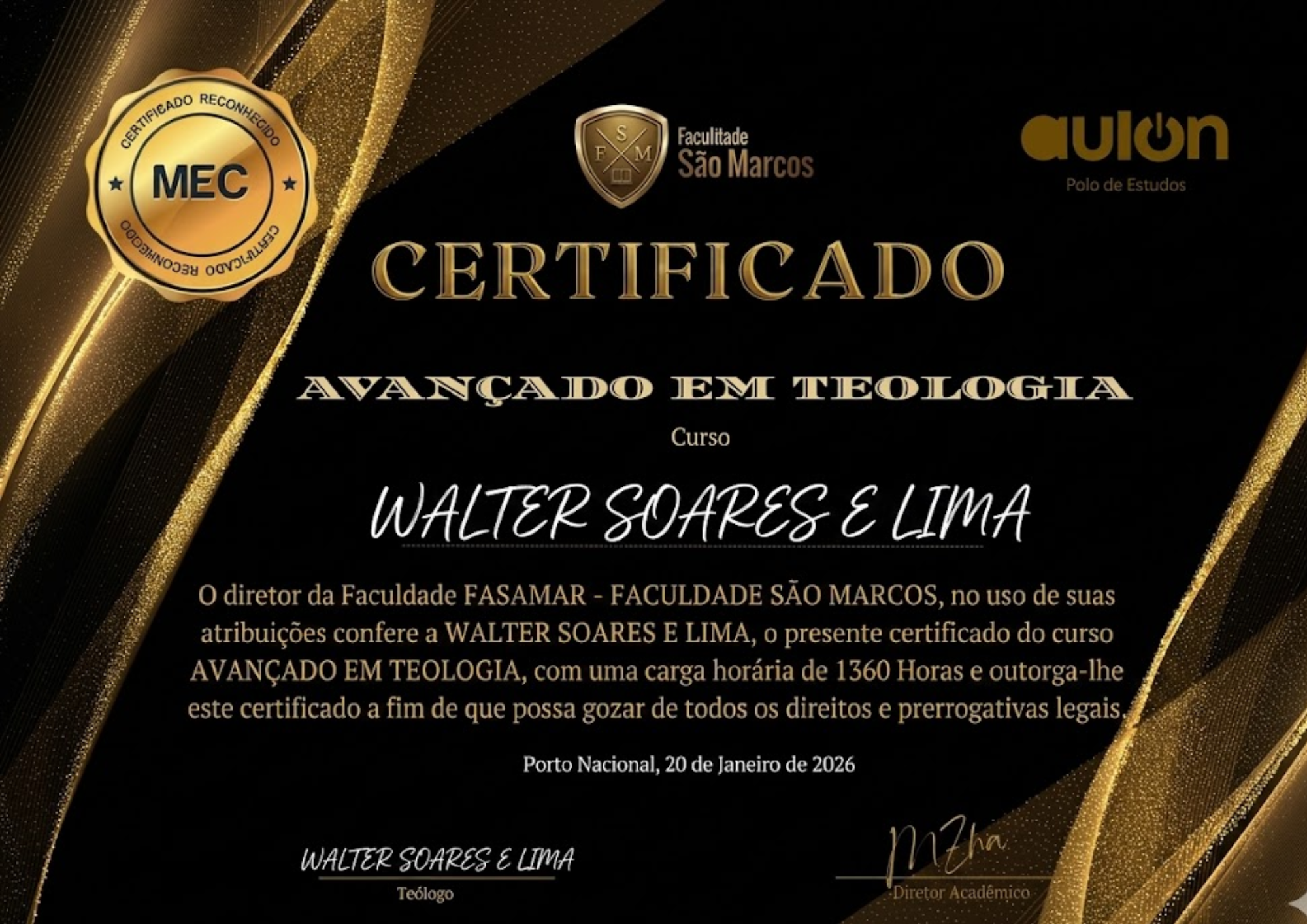 Certificado de Nivelamento em Teologia — Faculdade reconhecida pelo MEC