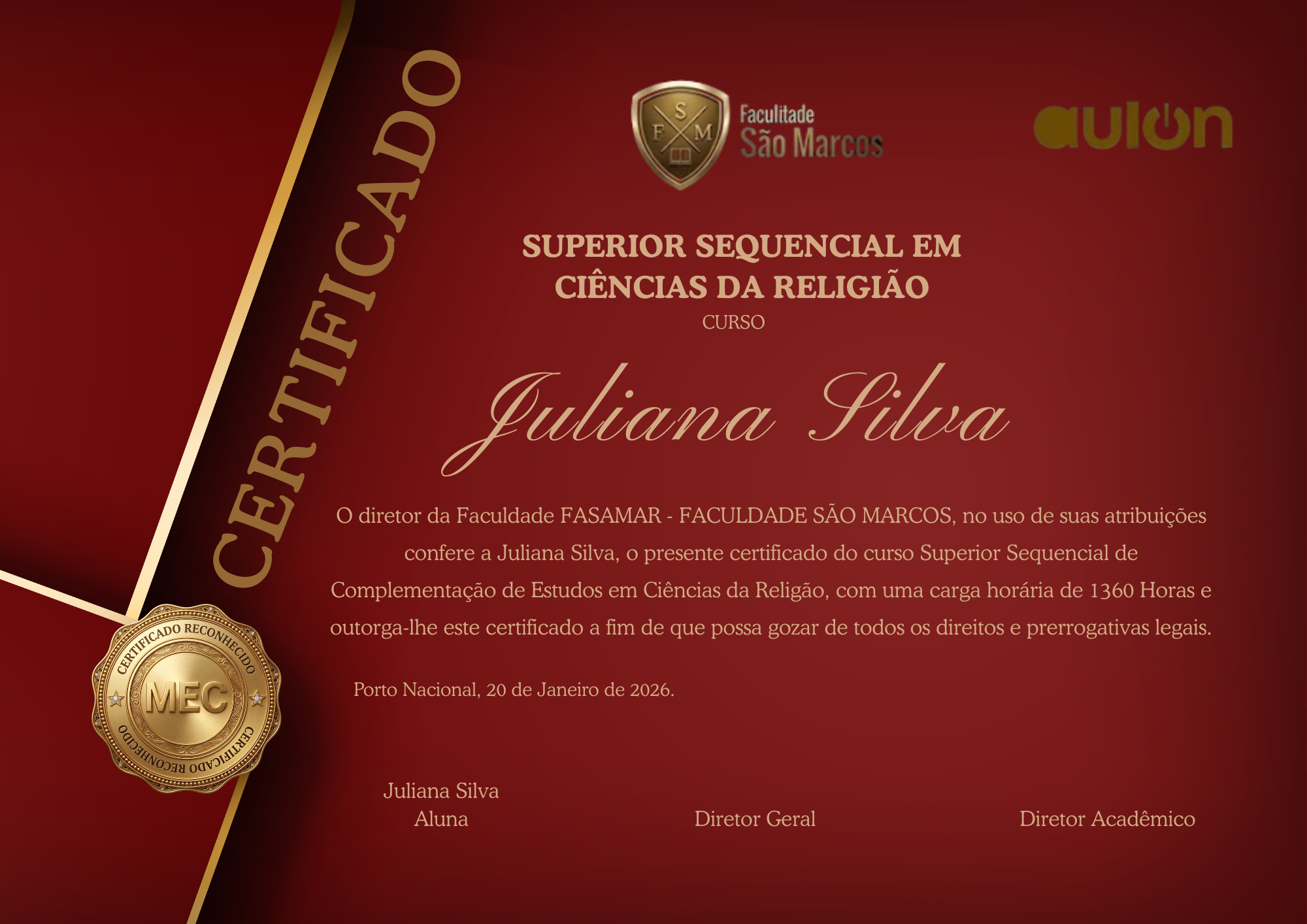 Certificado Superior Sequencial em Ciências da Religião